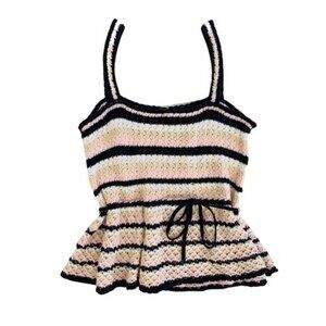 Central Park West New York Small Knit Top Pink/Black/Tan/White Striped Boho